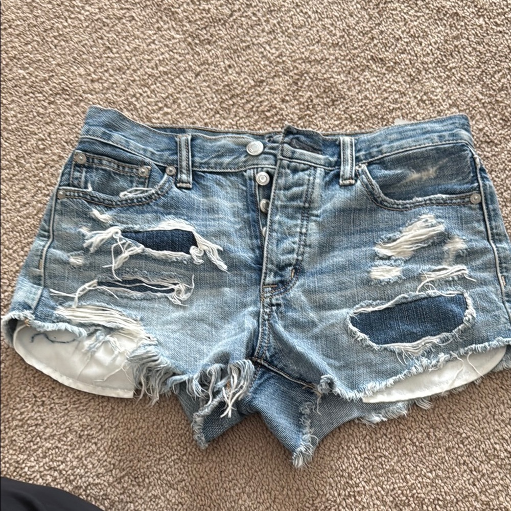Distressed Blue Denim Shorts